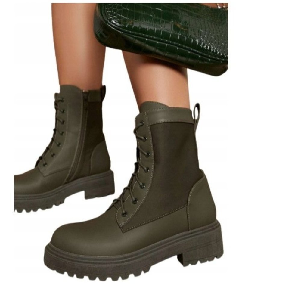 SHEIN KHAKI ANKLE BOOTS WITH ZIPPER AND LACE-UP Size US 9